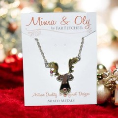 Far Fetched Doggie Reindeer Necklace Mixed Metals Holiday Christmas 18in Chain