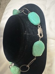 30”Green Chalcedony Nugget Beads &Silver Links necklace W/silver Lobster Clasp.