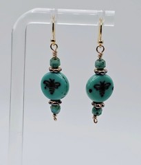 Dangle Earrings Czech Glass Brass GF Hooks Bee Coin Boho USA