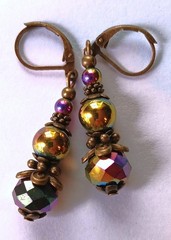 RAINBOW HEMATITE & Chinese CRYSTAL drop earring bronze Leverback #925