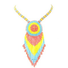 Handmade Beaded Blue Orange Seed Beaded medallion Necklace