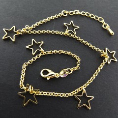 Anklet Real 18K Yellow Gold Filled Solid Star Charm Bead Link XL Bracelet 25cm