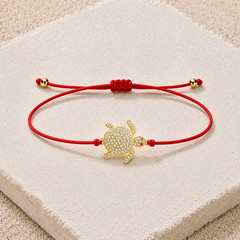 Gold Turtle Charm Thin Red String Protection Bracelet