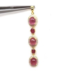 Pink Ruby 6x7mm, Zircon PAVE Dangle Earrings And Pendant Set 925 18k Gold Plated