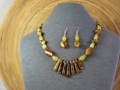 Tiger eye and Olive New Jade Handmade Necklace Set, Gold Plated toggle clasp.