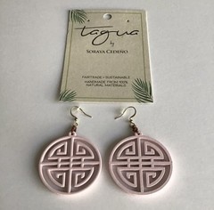 Medallion Earrings NEW Matte Pink Tagua Nut Open Work Asian-Style Lightweight