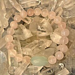 STACKABLE ENERGY BRACELET Seafoam Green CHALCEDONY PINK ROSE QUARTZ Heart Chakra