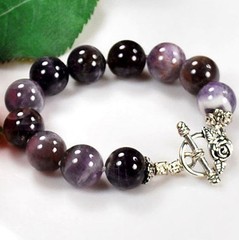 Large Natural Amethyst Beads Knot Silver Bracelet
