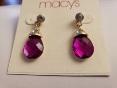 Macy’s Earrings Dark Pink Crystal Teardrop NWT
