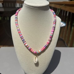 Multicolor beaded necklace with shell charm Homemade NWT #beaded