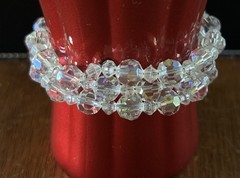 Vintage 1970s Aurora Borealis Beaded Strand Cuff Bracelet Torque Bangle Wrap