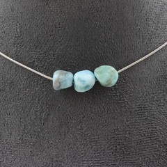 Collar 3 Larimar Pearls From The Dominican Republic. Steel Chain Collar Fem