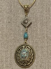 *NEW LISTING*EGYPTIAN REVIVAL CZECH NEIGER GLASS PHARAOH NECKLACE TURQ/GOLD-NEW