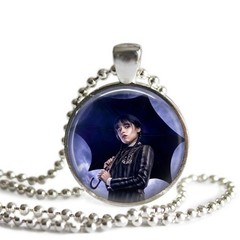 Addams Family Wednesday Umbrella 1 Inch Silver Plated Pendant Necklace Handmade