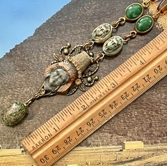 Deco Egyptian Revival Necklace Set, Neiger Style Glass Pharaoh, Green, Bronze