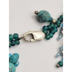 Faux Turquoise Stone Choker Necklace Blue/Green Seed Bead 925 Clasp Southwestern