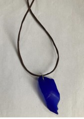 Cobalt Blue Colored glass pendant necklace On Brown cord With Sliding Knot