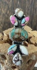 SterlingSilver NativeStyleSW Royston Ribbon Kingman Cotton Candy Wild Horse Ring