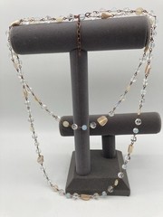 Handcrafted 29″ Beaded Necklace Copper-Tone wire links Crystals Opalite & Stone