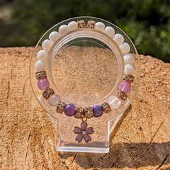 Purple Flower Multicolor Round Beaded Stretch Bracelet Handmade