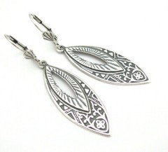 Art Deco Earrings Vintage Nouveau Design Pendant Antique Silver Plate Leverback