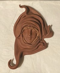 Handmade Brown Leather Sculpture Woman Female Head Face Pin Brooch Artistic Boho