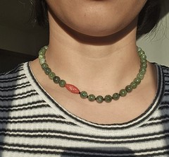 Nephrite Jade Assymetrical Carved Red Resin Necklace