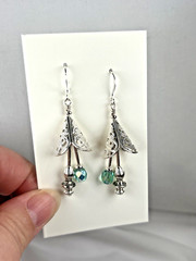 Handmade Bell Like Filigree Teal Glass Beaded Earrings, Silver Plated Hooks