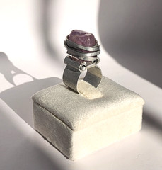 Handcrafted Purple Amethyst Nugget Necklace Silver Wire Wrap Ring Jewelry Set