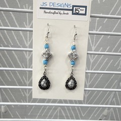 JS Designs Handcrafted Bohemian Silver Plated Turquoise Beaded Dangle Hook