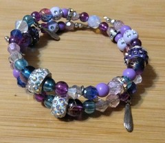 Handmade 13in Wrap Bracelet-Glass, Plastic, Polymer, Iridescent Spacers-Charms.