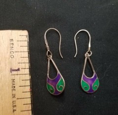 Vintage 925 Taxco Mexico Enamel Earrings Signed TR-60