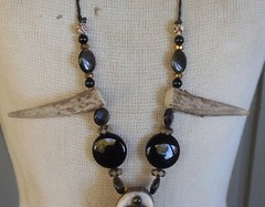 Secret Stash Necklace Gold Sheen Obsidian Inlay Elk Antler Onyx Deer Antler Tips