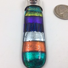 Dichroic glass and silver pendant striped 3 inches handmade artisan