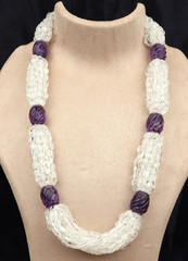 Fine Designer Rock Crystal Quartz Beads 1914 Ct Purple Amethyst Carved Necklace