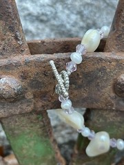 #13: 7-inch Large Tooth Fresh Water Pearl and Pink Glass Beaded Bracelet