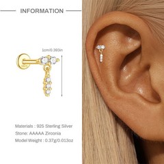 Gold Nap Earrings 925 Sterling Silver Flat Back Daith Conch Piercing Earrings