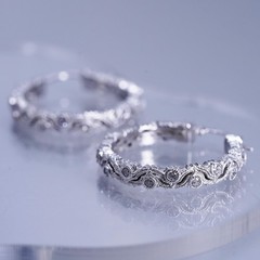 1.25”, vintage Sterling silver handmade earrings, 925 huggie hoops cluster Cz