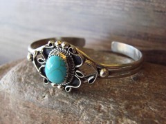 Navajo Indian Nickel Silver Turquoise Bracelet by Tolta