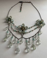 Artisan Light Aqua Blue Green Clear Glass Bib Festoon Glass Drops Bead Necklace