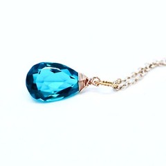 Lab Made Paraiba Tourmaline Pendant Wire Wrapped Briolette 14k Rose Gold Filled