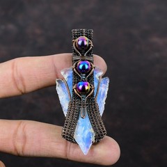 Milky Opal Rough Pendant Copper Wire Wrapped Pendant Handmade Jewelry