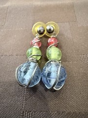 Handmade Wire Wrapped Glass Bead Drop Earrings – 15/8″P