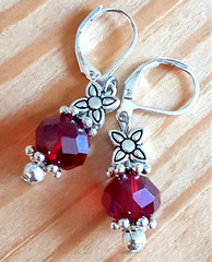 Faceted RED Petal CRYSTALS earring SP LEVERBACK artisan XWPSC18