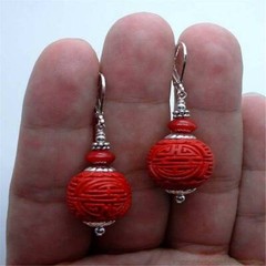 Exquisite Red Cinnabar Coral Sterling Het Earrings Jewelry Cute Trinket Beads