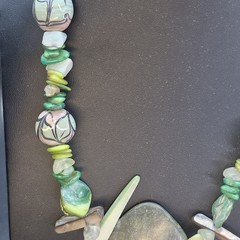 Lot 4 Green Stone & Shell Necklaces Malakite, Jadeite, Aventurine, Abalone 16-18