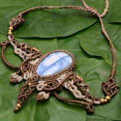 Handmade Natural Blue Opal Gemstone Bohemian Macrame Healing Choker Necklace