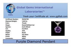 5 Ct Certified Purple Diamond Solitaire Pendant-925 Sterling Silver.Tariffs free