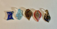 Lot Of 5 Artisan Art Hand Blown Glass Pendants