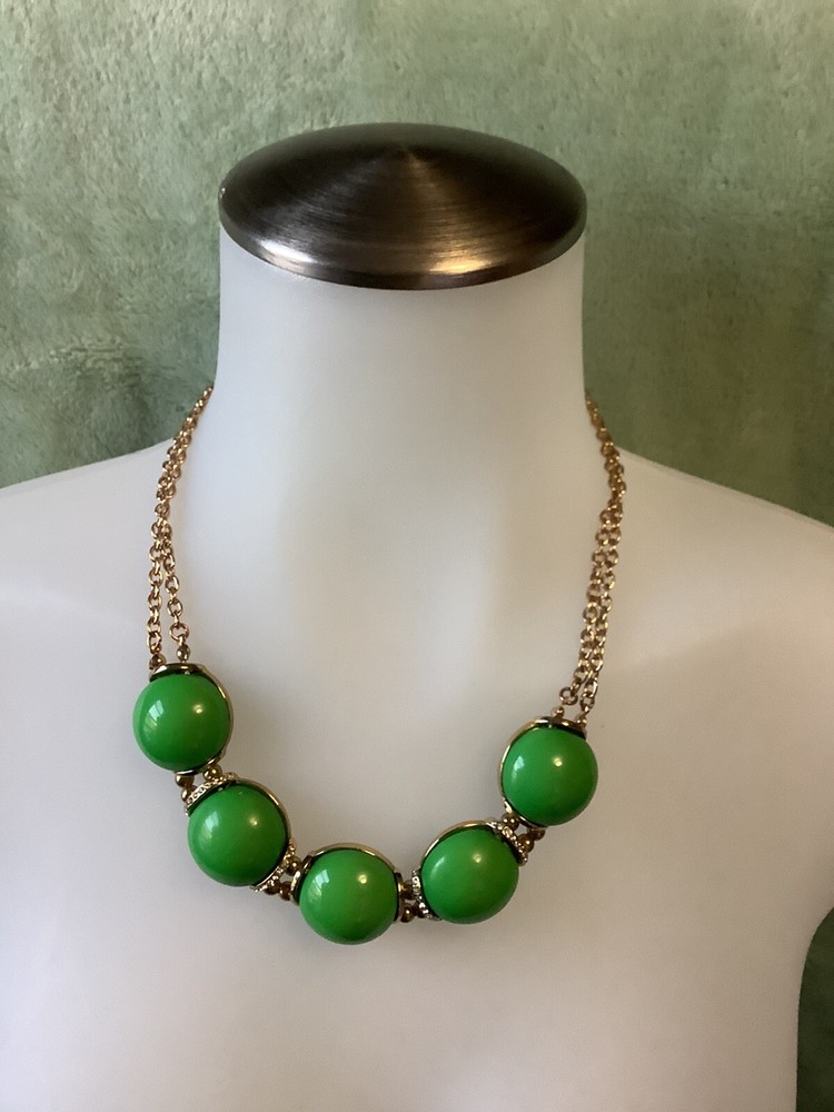 Costume Fashion Jewelry Necklace | gold tone, green Stones & Faux Diamonds